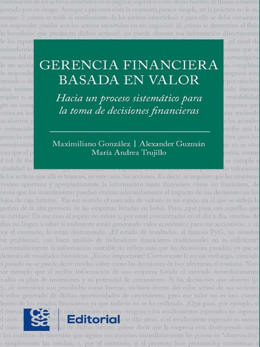 Title details for Gerencia financiera basada en valor by Maximiliano González - Available